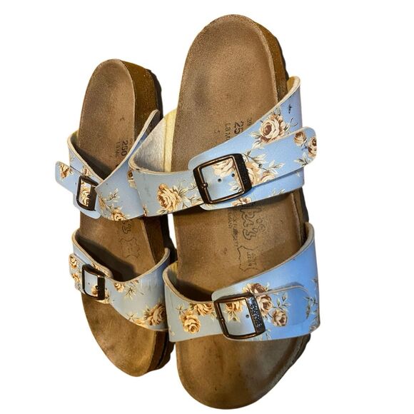 Birkenstock Birki's Michele slide sandals blue floral pattern Birko-Flor upper c - Picture 4 of 10